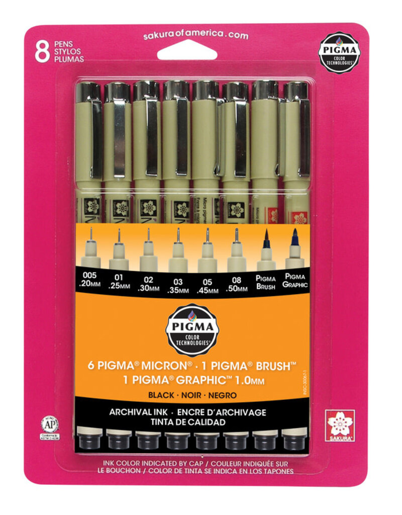 Micron Pen Sets 8 Piece Black Various Sizes