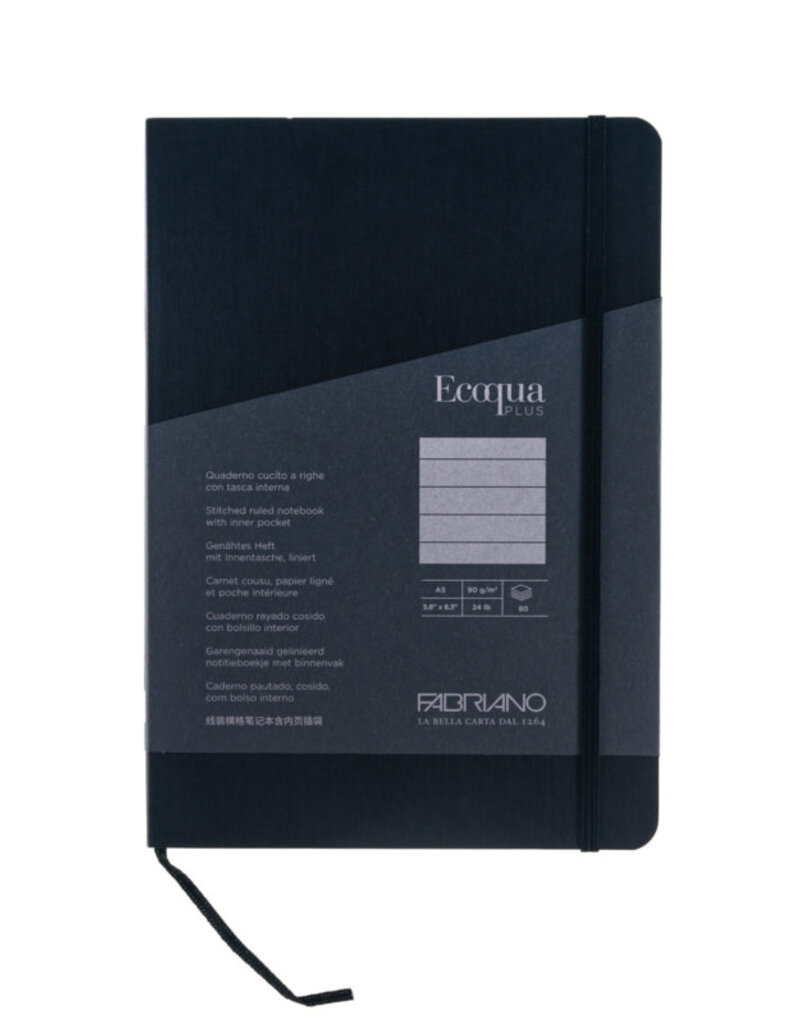 EcoQua Plus Stitch-Bound Notebook Lined Black A5 (Small)