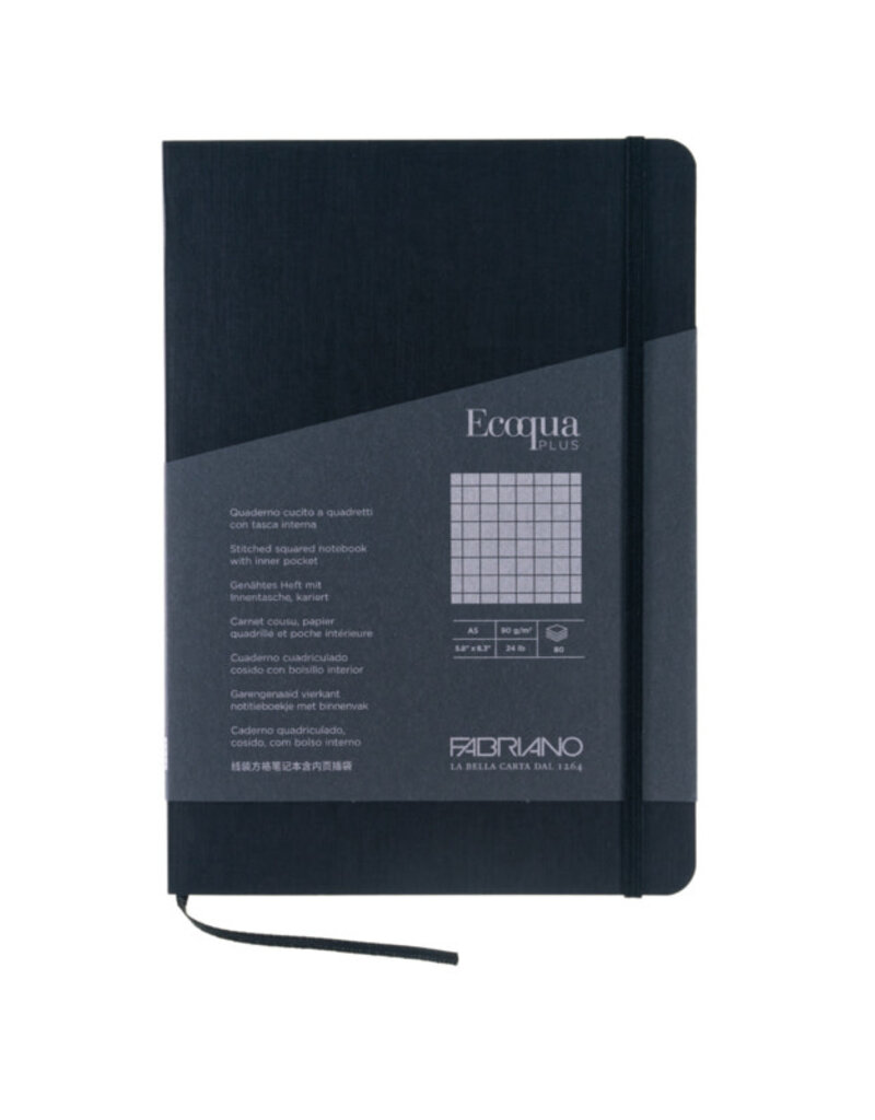 EcoQua Plus Stitch-Bound Notebook Graph Black A5 (Small)
