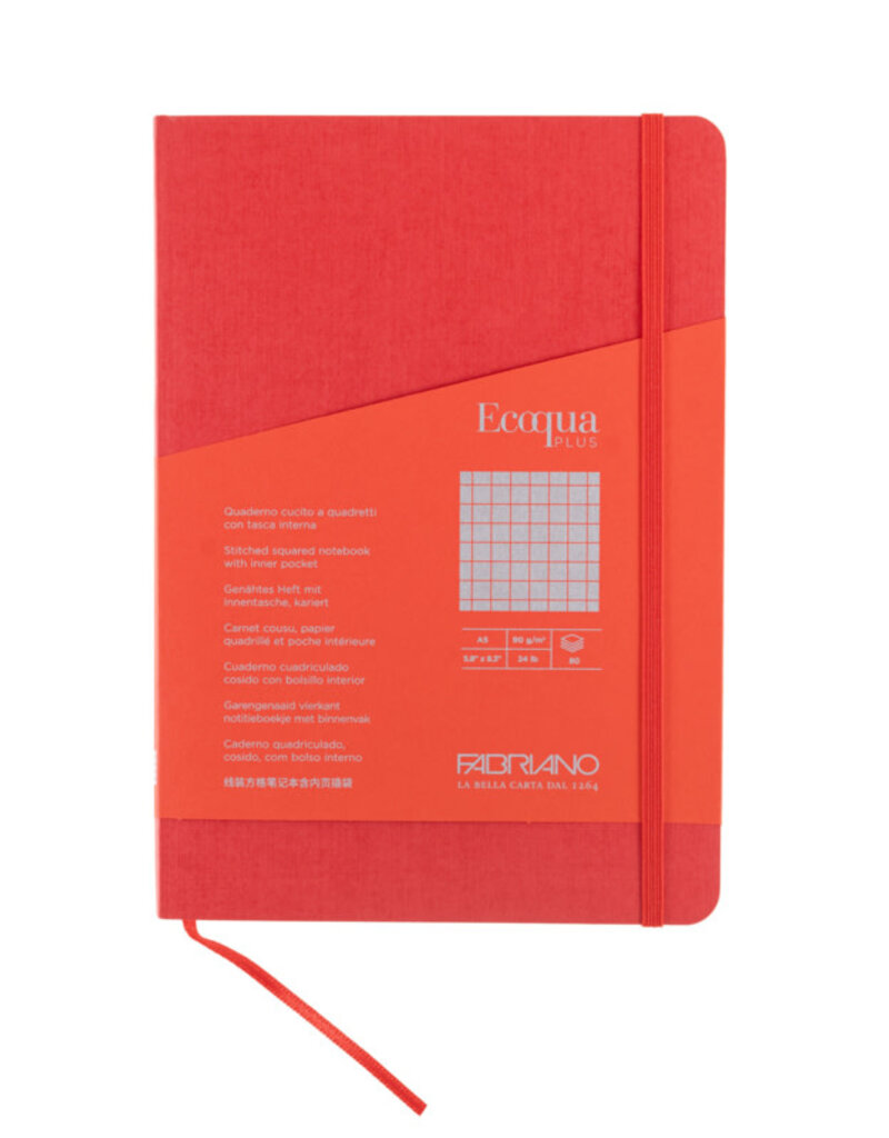 EcoQua Plus Stitch-Bound Notebook Graph Red A5 (Small)