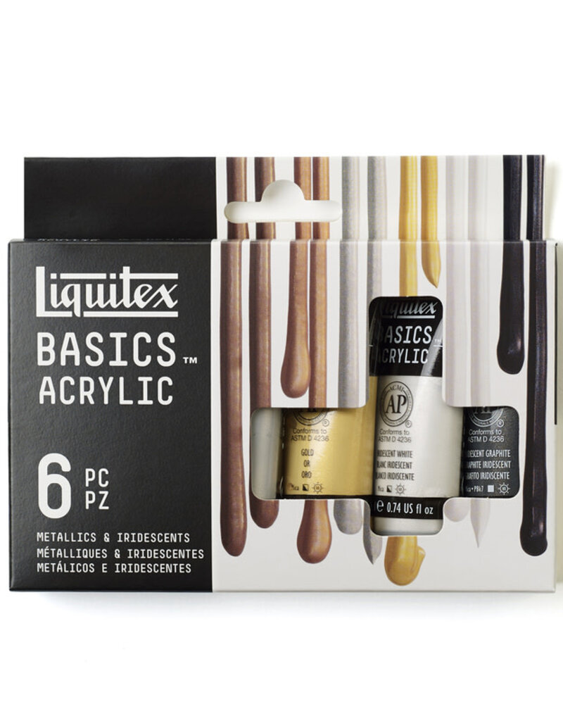 Liquitex Basics Acrylic Paint Sets Set of 6 Metallic 22ml Tubes Reddi