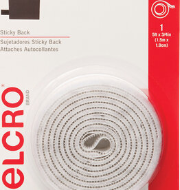 Velcro Sticky Back White 5'x3/4" Hook And Loop Fastener Roll