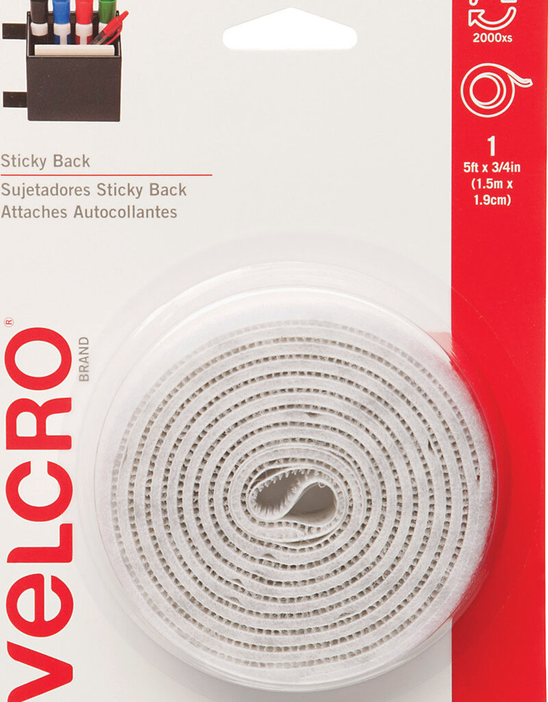 Velcro Sticky Back White 5'x3/4" Hook And Loop Fastener Roll