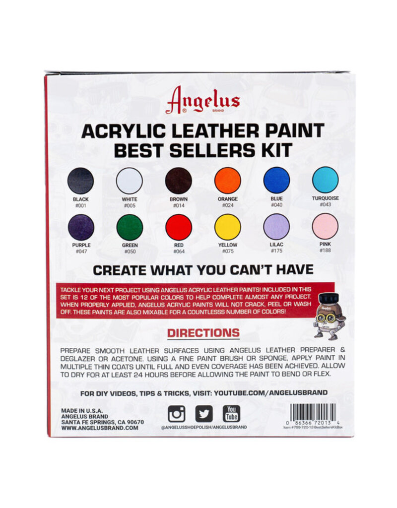 Angelus Leather Paint Kits Best Seller 12 Color Set