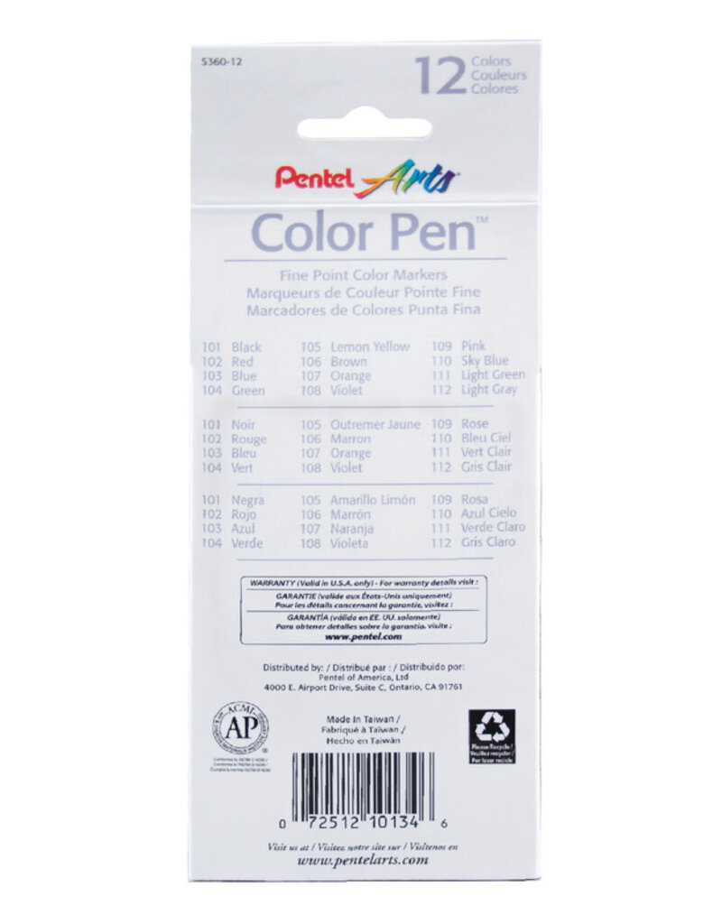 Pentel Arts Color Pen Sets 12 Colors