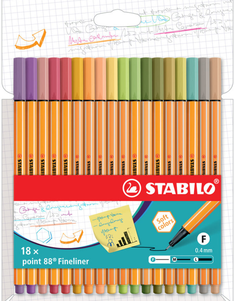 Stabilo Point 88 Pen Set-  Soft Colors 18 Piece