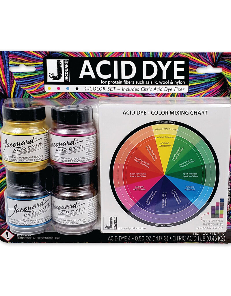 Jacquard Acid Dye Kit-Yellow, Turquoise, Red, & Black
