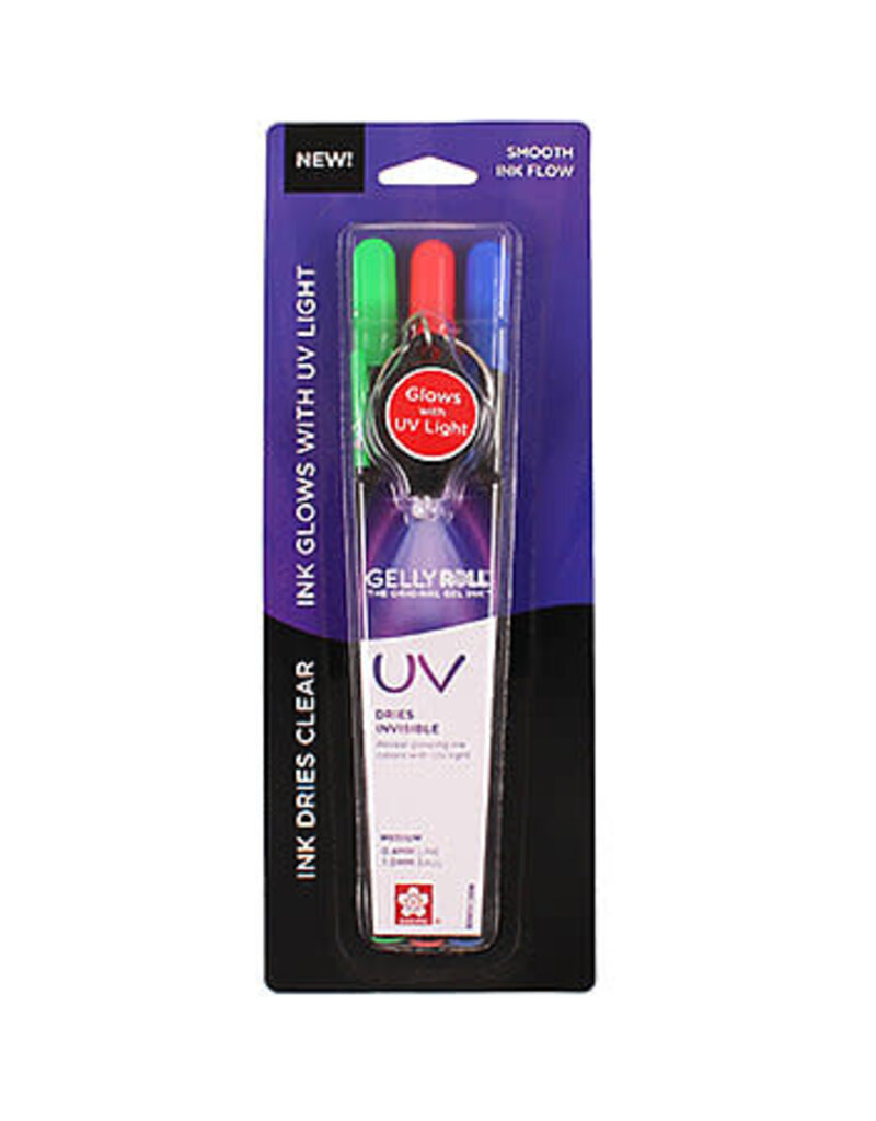 SAKURA OF AMERICA Gelly Roll UV Set, 4-Piece Set (Red, Blue & Green Pens & UV Keychain Light)