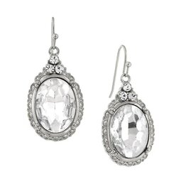 1928 Jewelry 1928 Jewelry Antique Inspired Oval Crystal Drop Wire - Silver