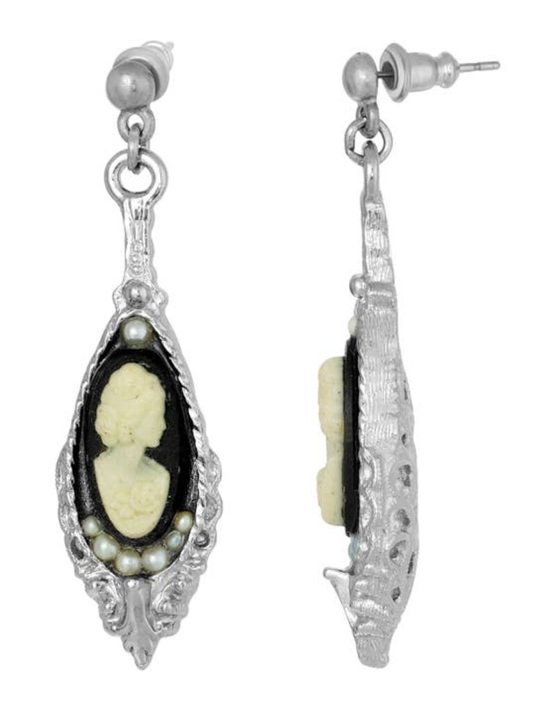 1928 Jewelry 1928 Jewelry Black and White Cameo Pearl Post Drop Earrings