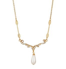 1928 Jewelry 1928 Jewelry Edwardian Teardrop Faux Pearl Crystal Necklace