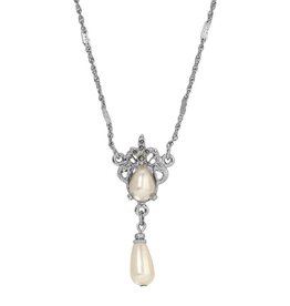 1928 Jewelry 1928 Jewelry Faux Pearl and Marcasite Drop Pendant Necklace