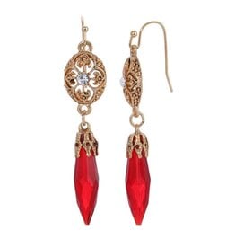 1928 Jewelry 1928 Jewelry Icicle Drop Oval Filigree Crystal Accent Drop - Red