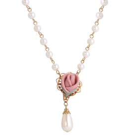 1928 Jewelry 1928 Jewelry Pink Porcelain Rose Bud Faux Pearl Pendant Necklace