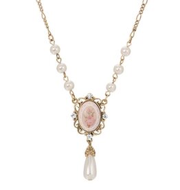 1928 Jewelry 1928 Jewelry Stitch Pattern Pink Porcelain Rose Faux Pearl Drop