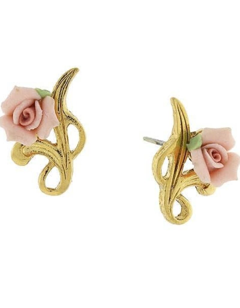 1928 Jewelry 1928 Jewelry Sweet Porcelain Rose Bud Post Earrings - Pink
