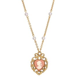 1928 Jewelry 1928 Jewelry Pink Cameo Heart Pendant Faux Pearl