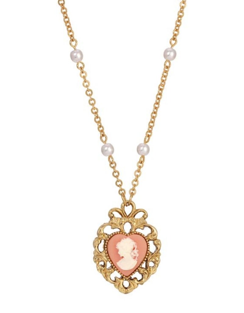 1928 Jewelry 1928 Jewelry Pink Cameo Heart Pendant Faux Pearl