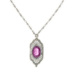 1928 Jewelry 2028 Jewelry Fuchsia Pink Stone Faux Marcasite Deco Pendant