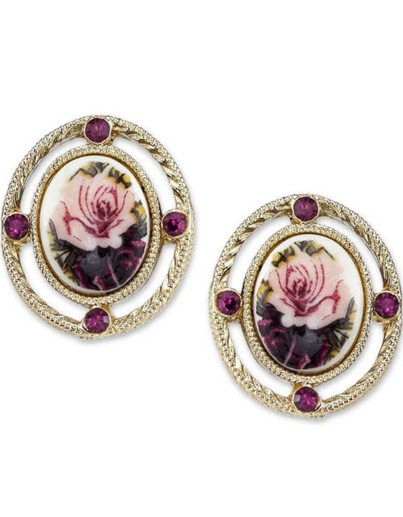 2028 Jewelry Purple and Ivory Color Floral Manor House Oval