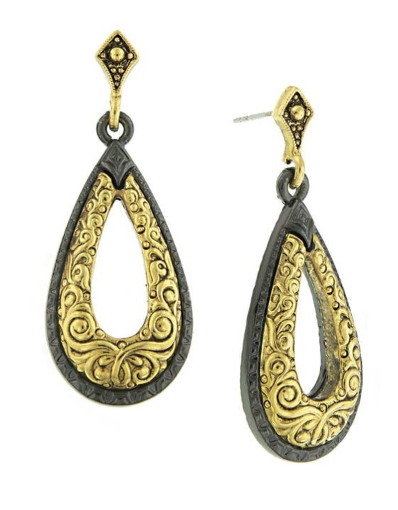 1928 Jewelry Antiquities Couture Two Tone Teardrop Earrings