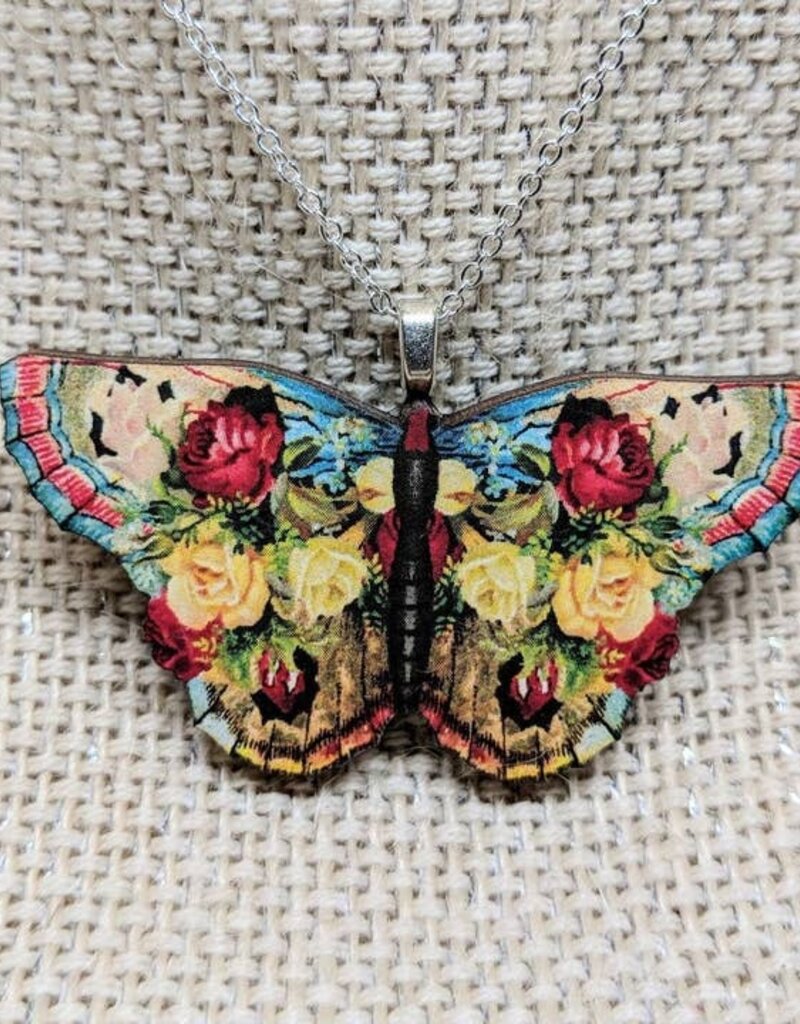 Butterfly Flower Pendant Necklace