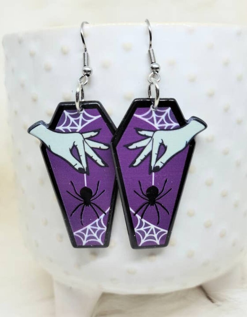 Coffin Hand Spider Earrings