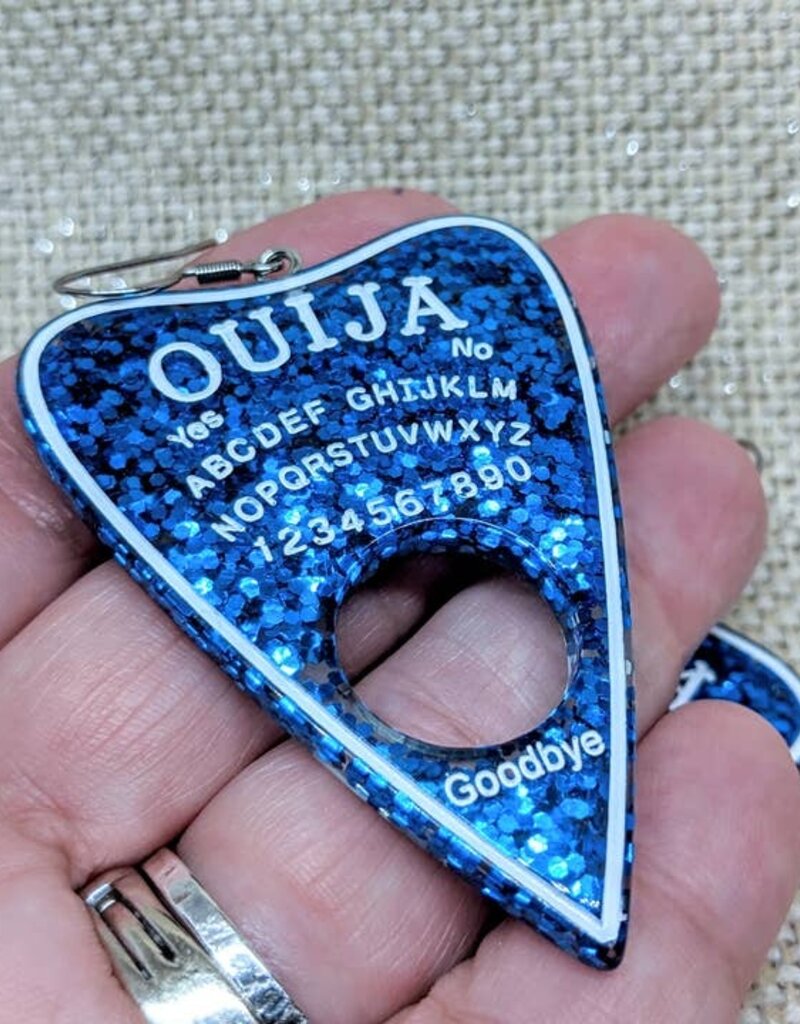 Planchette Ouija Earrings - Blue Glitter