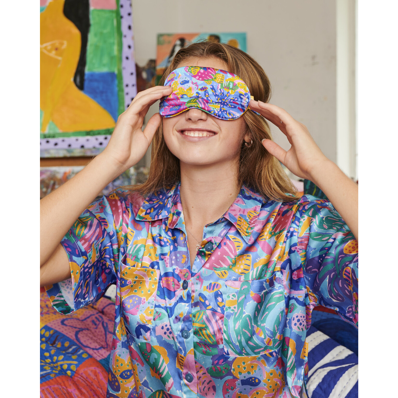 Accessories 'Reef Garden' Silk Eye Mask - Kip&Co x Ken Done