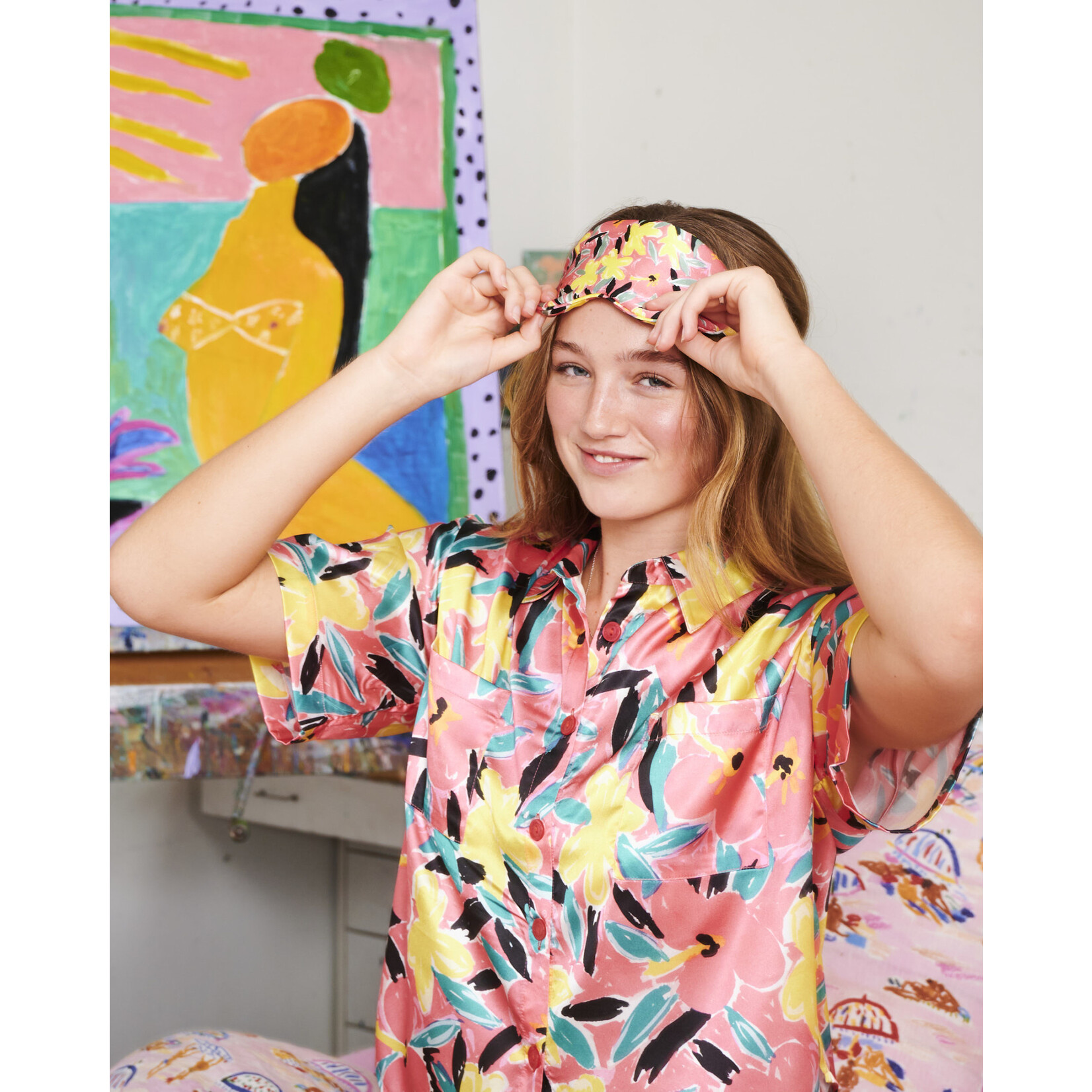Accessories 'Pinky Dreaming' Silk Eye Mask - Kip&Co x Ken Done
