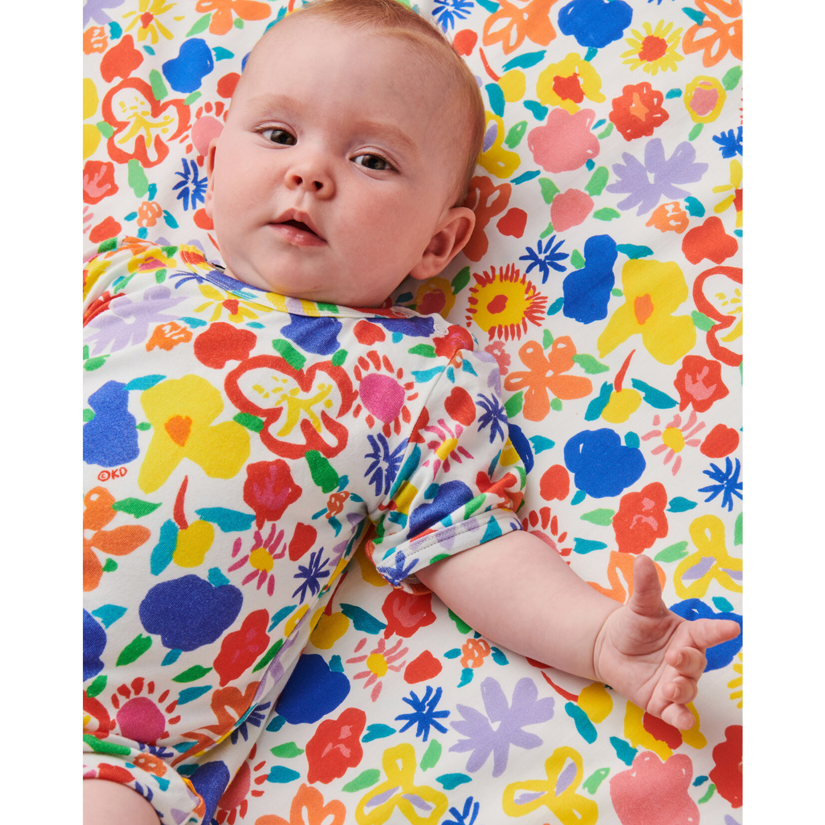 Kids 'Summer Floral' White Organic Short Sleeve Romper - Kip&Co x Ken Done