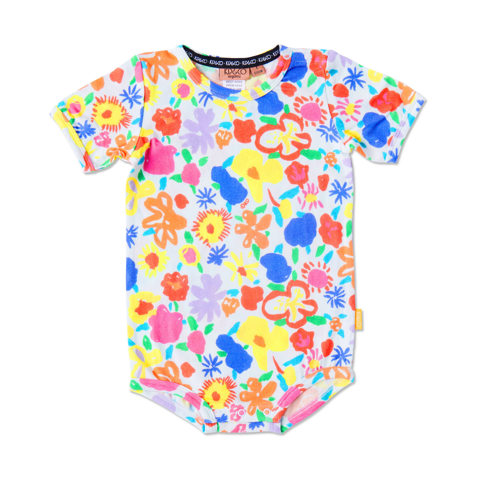 Kids 'Summer Floral' White Organic Short Sleeve Romper - Kip&Co x Ken Done