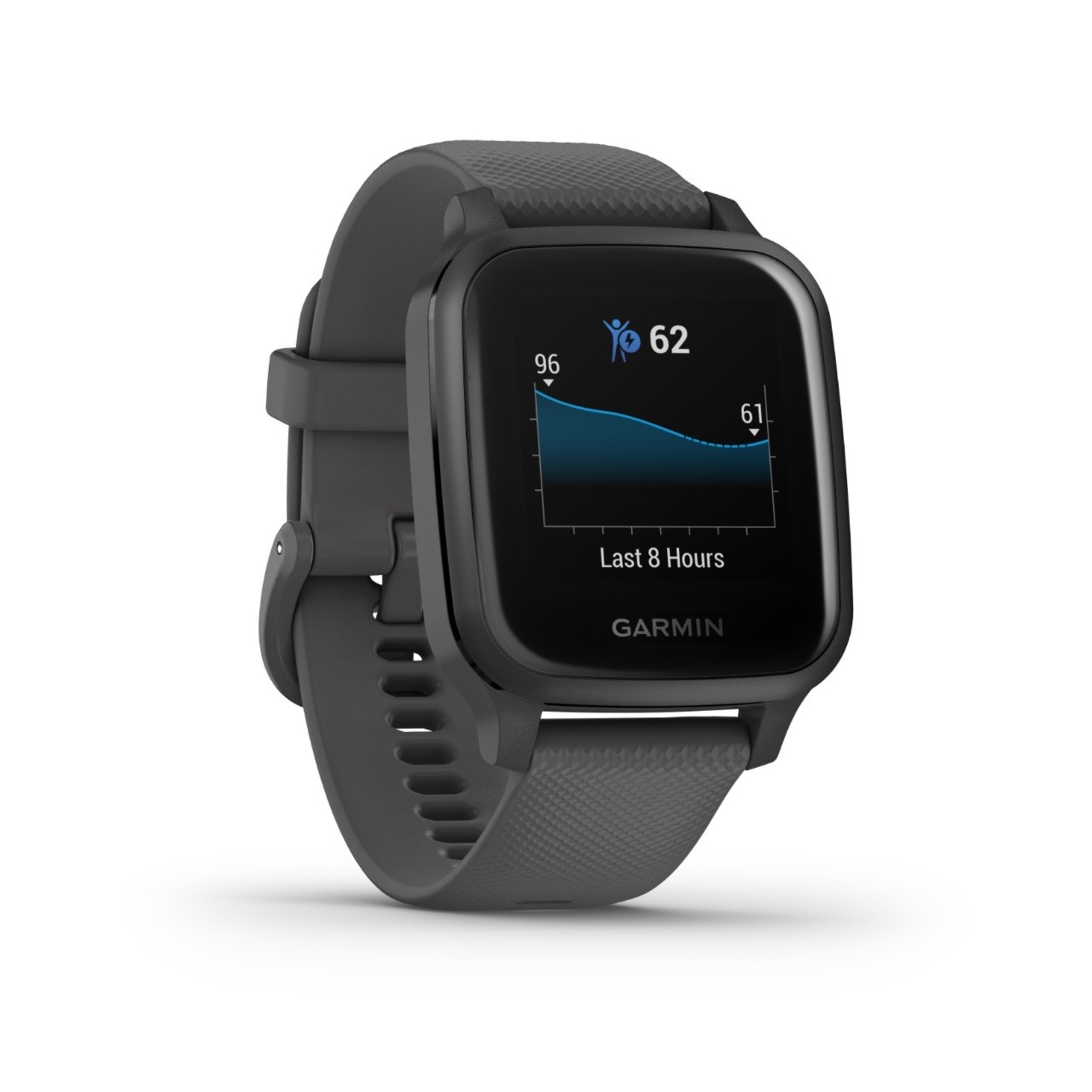 Garmin Venu® Sq Slate Aluminum Bezel with Shadow Gray Case and Silicone Band