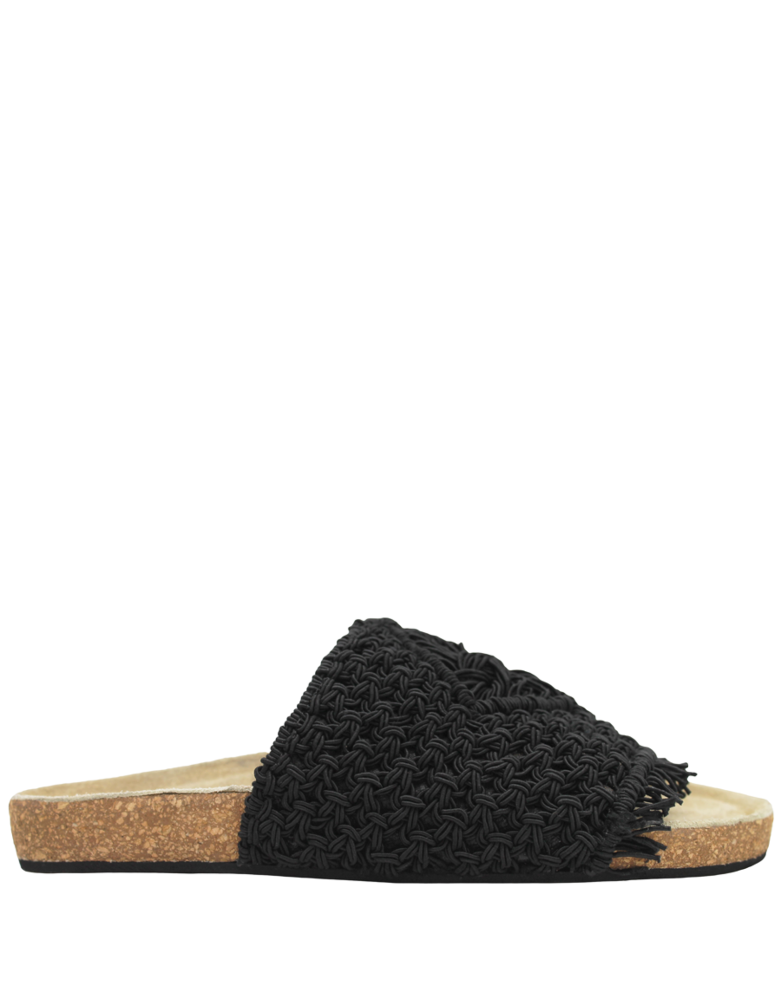 Strategia Black Macrame Slide With Cork Bottom 4546