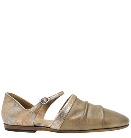 Pantanetti Taupe Flat Mary-Jane With Metal Crackle 1222