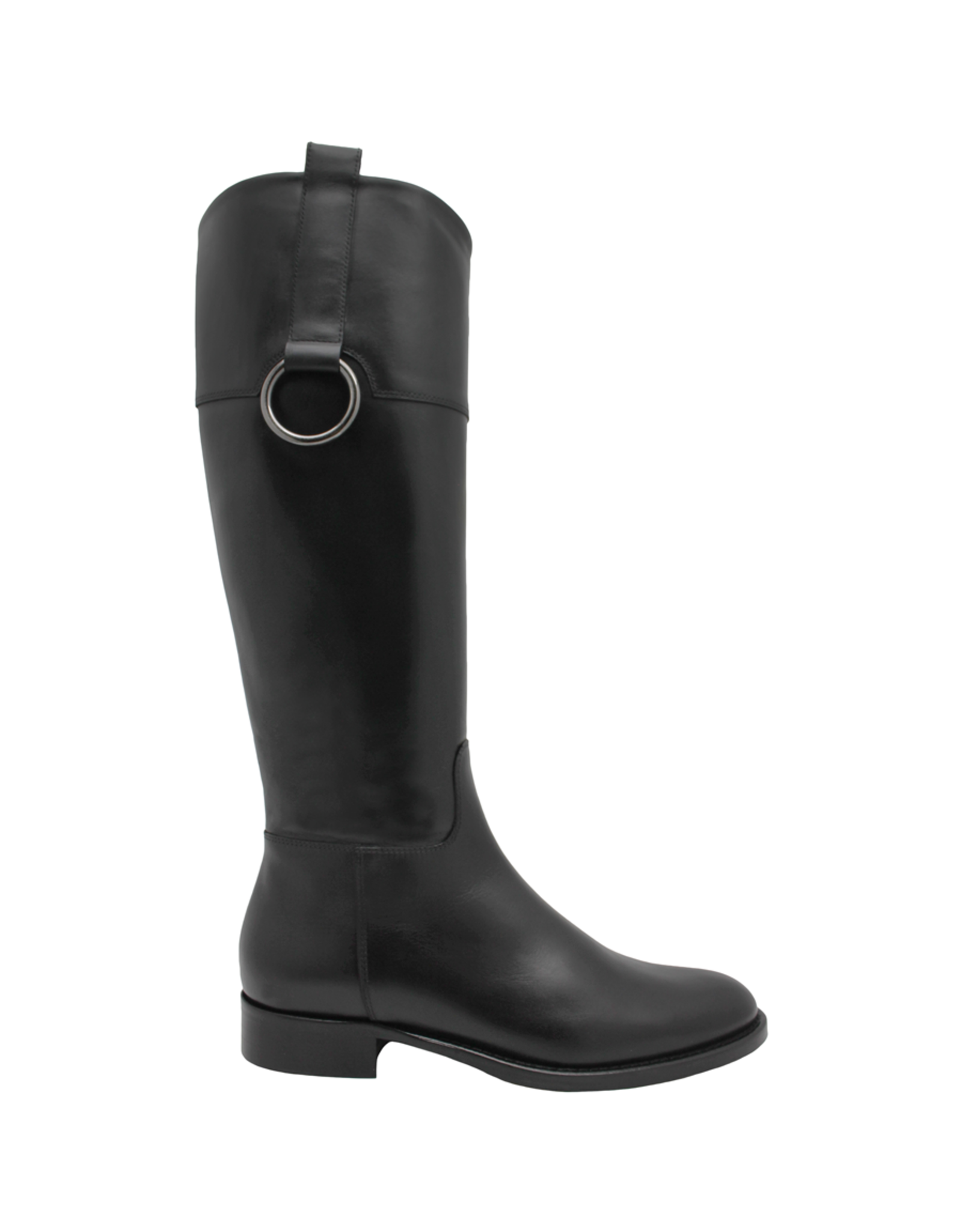 Eclat Black Riding Boot With Ring Detail +Full Inside Zipper 7603