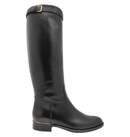 Eclat Black Calf Riding Boot With Buckle Detail+Side Zipper 1000