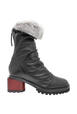 Halmanera Halmanera Black Ruched Boot with Fur 2058