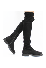 Le Pepe Black Suede Over The Knee Boot Tread Sole 1049
