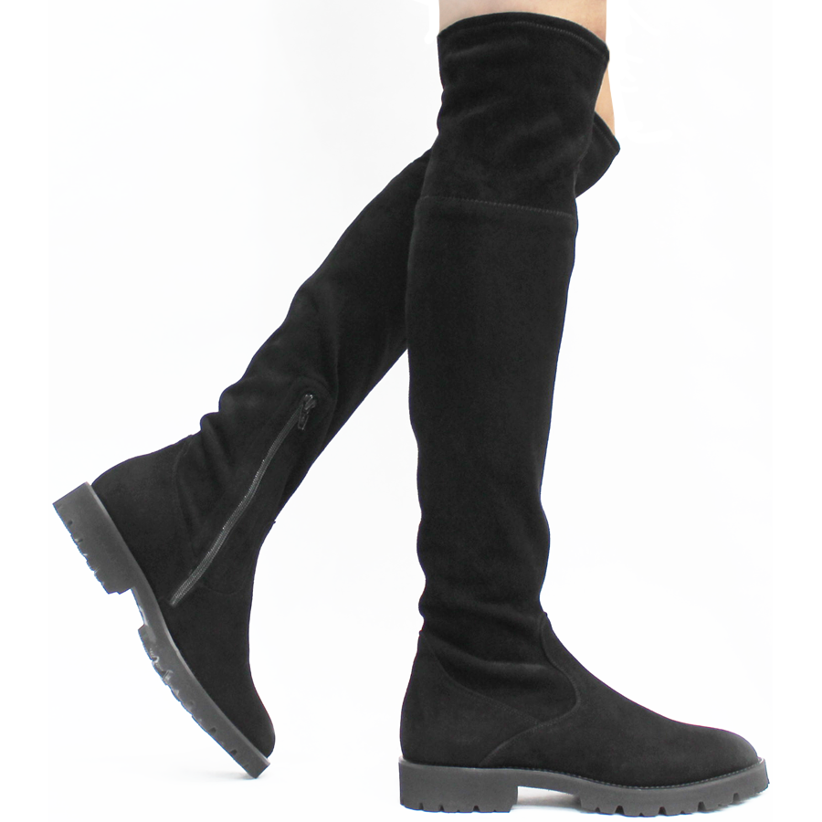 Le Pepe Black Suede Over The Knee Boot Tread Sole 1049 Head Start Shoes
