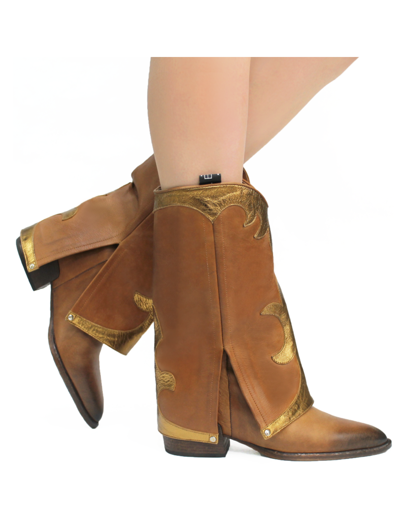 ElenaIachi ElenaIachi Camel/Bronze MidCalf  Cuff Western Boot 3645