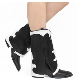 ElenaIachi ElenaIachi Black/White MidCalf  Cuff Western Boot 3645