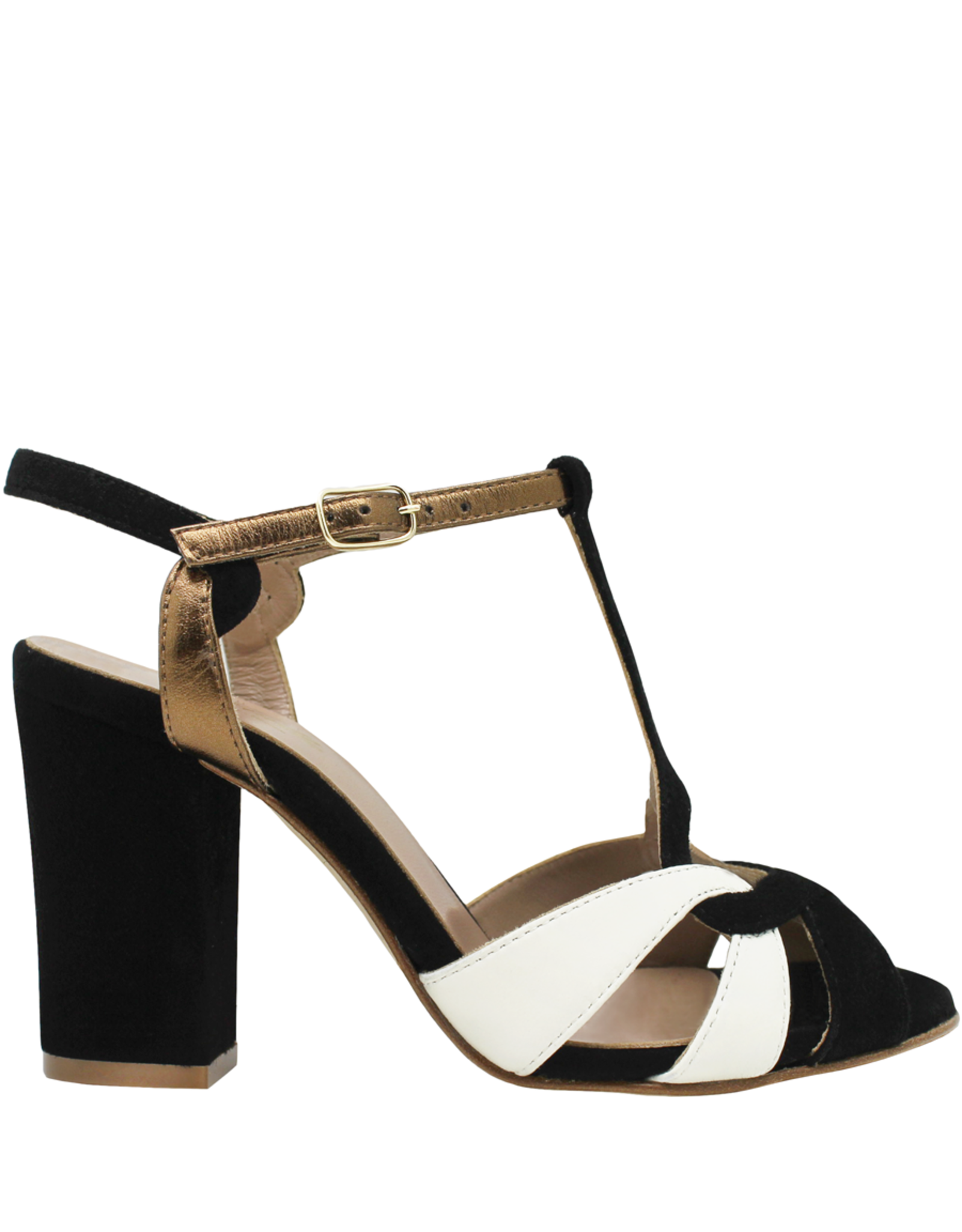 Cheville Black White T Strap Sandal Lesly