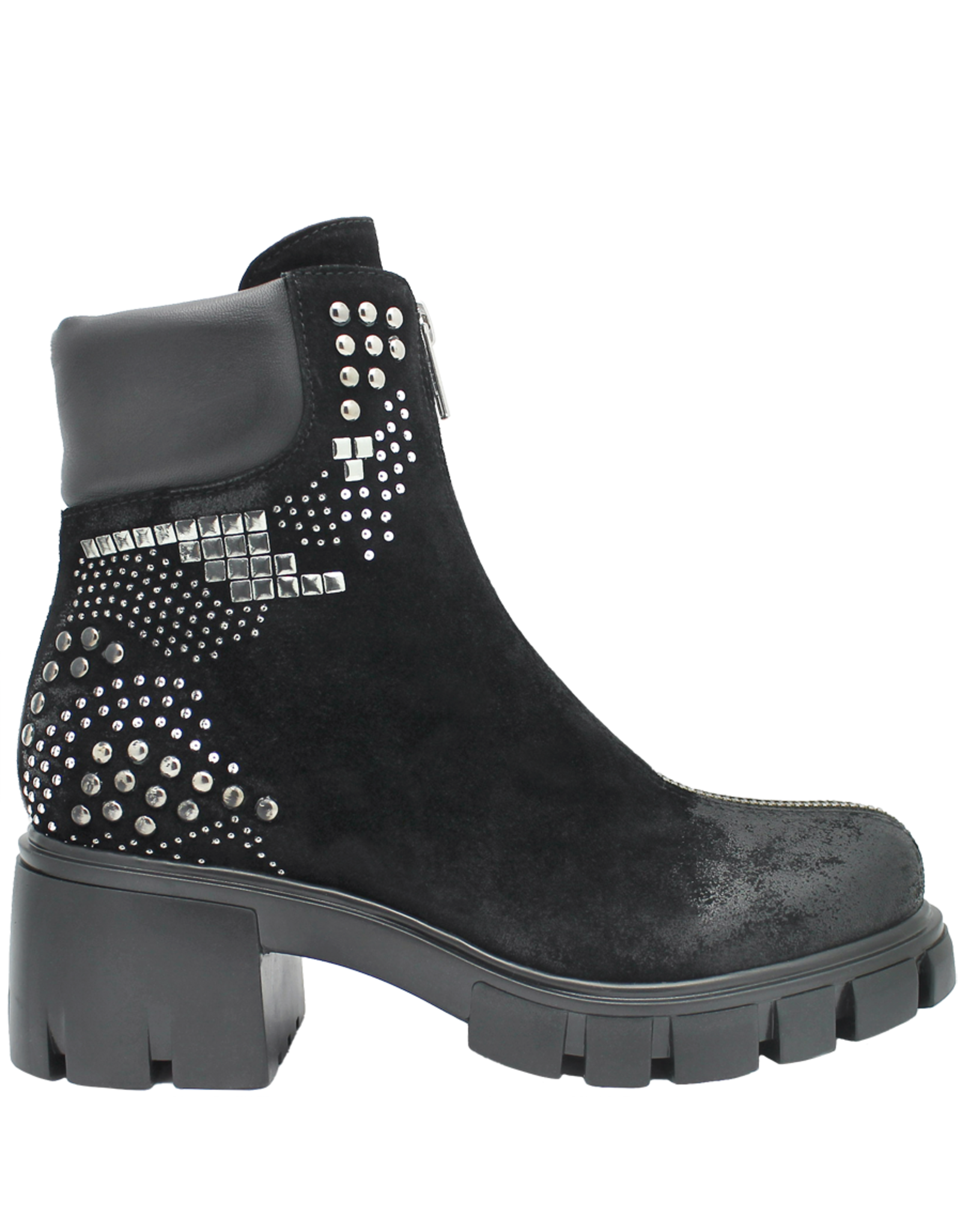 Now Now N42E Black Suede Top Zipper Tread Sole With Stud Detail 8340