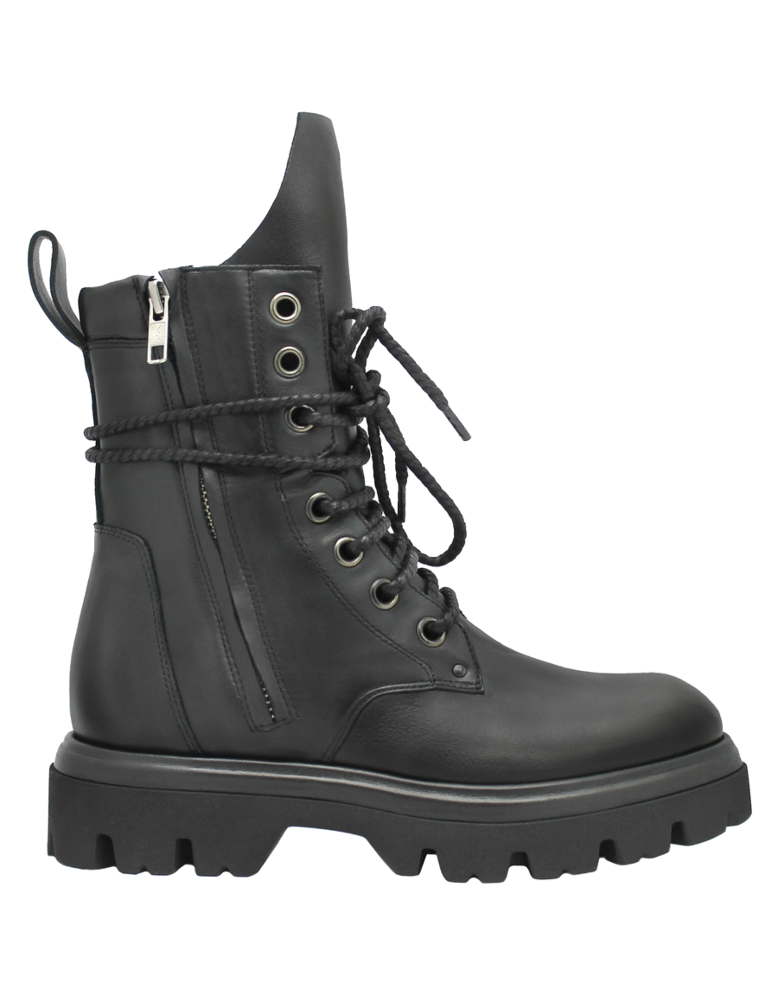 Now Now N42Q Black Double Zipper Lace-Up Tread Sole 8380