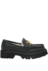 MaraBini MaraBini M11E Black Tread Sole Loafer With Fur 9984