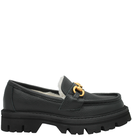 MaraBini MaraBini M11E Black Tread Sole Loafer With Fur 9984