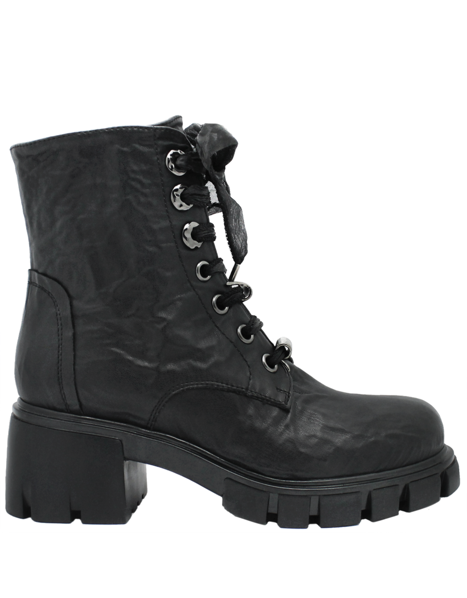 Now Now N44O Black Lace-Up Ankle Boot Side Zipper 8885