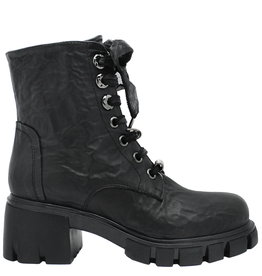 Now Now N44O Black Lace-Up Ankle Boot Side Zipper 8885