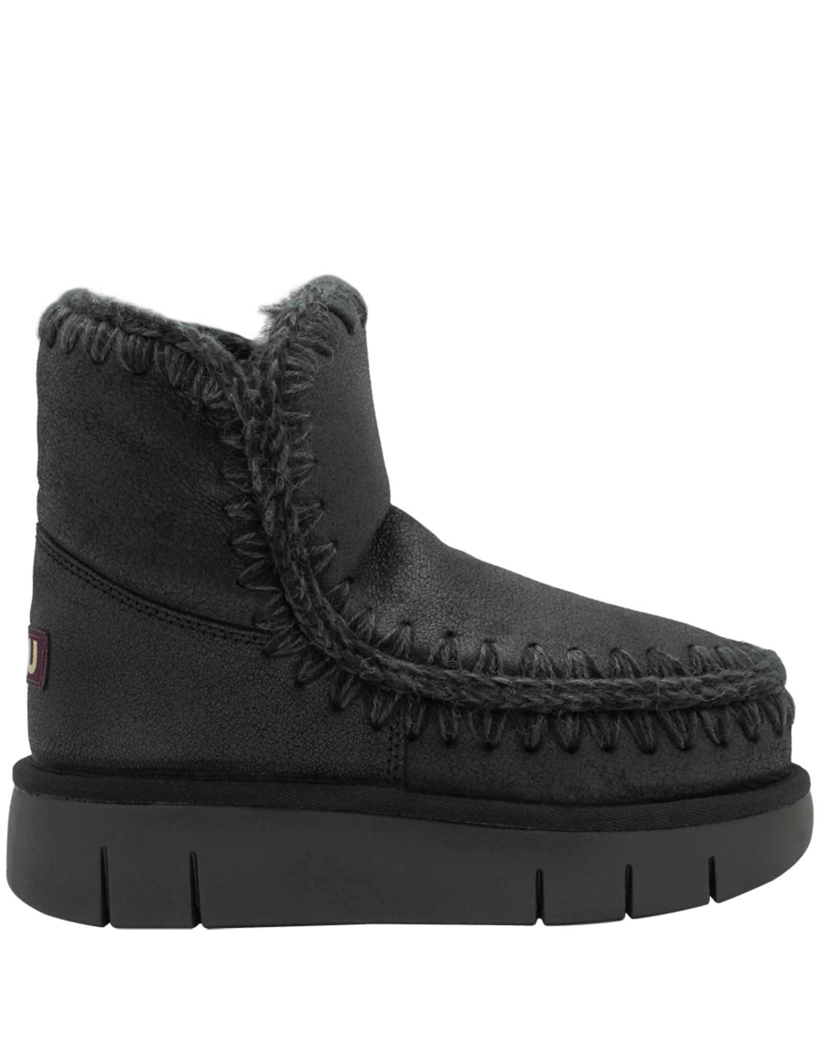 Mou Mou MU2W Black Lambswool Crochet Stitch Boot Sasha